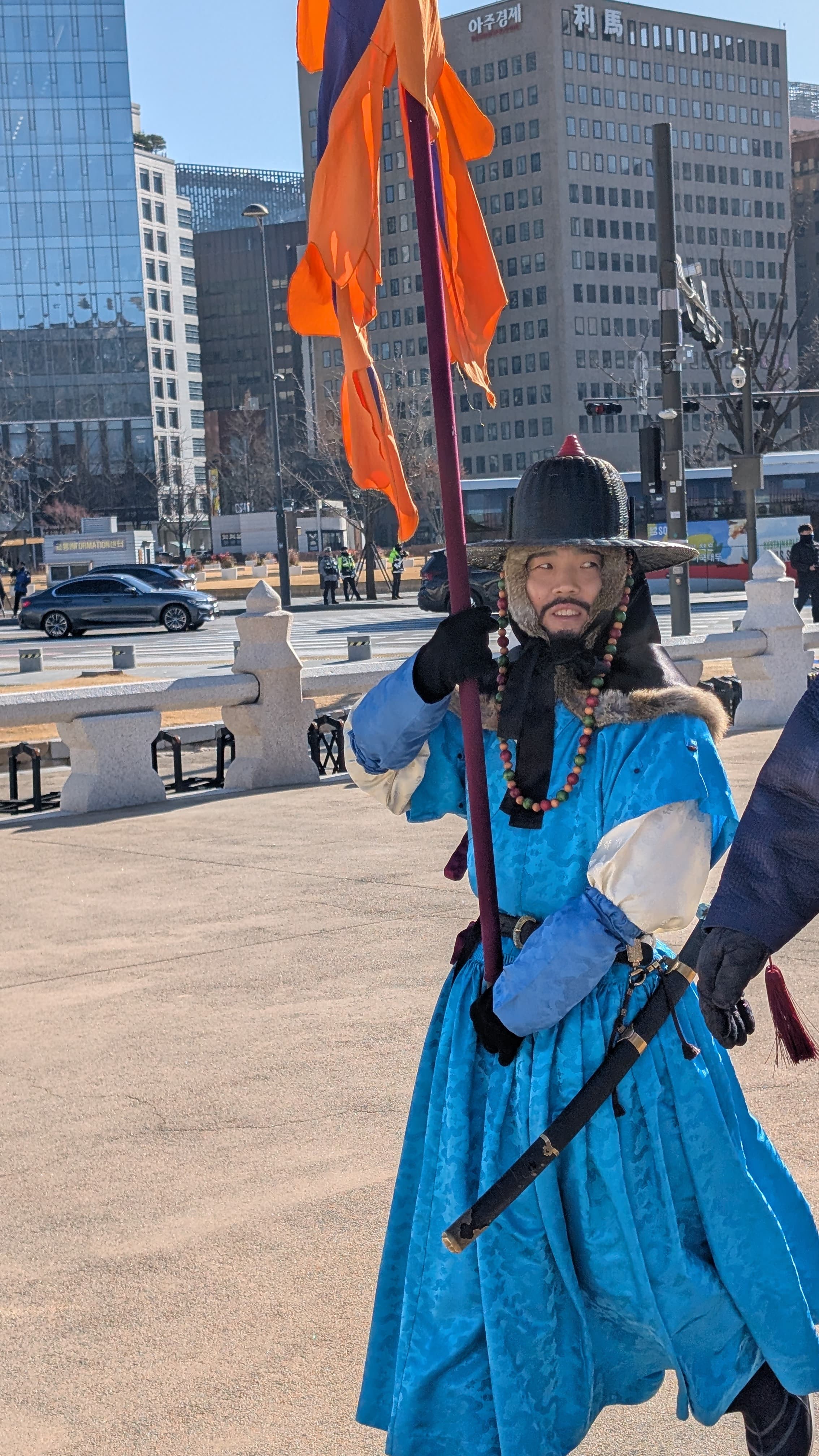 Traditional Korean hanbok near Gwanghwamun
