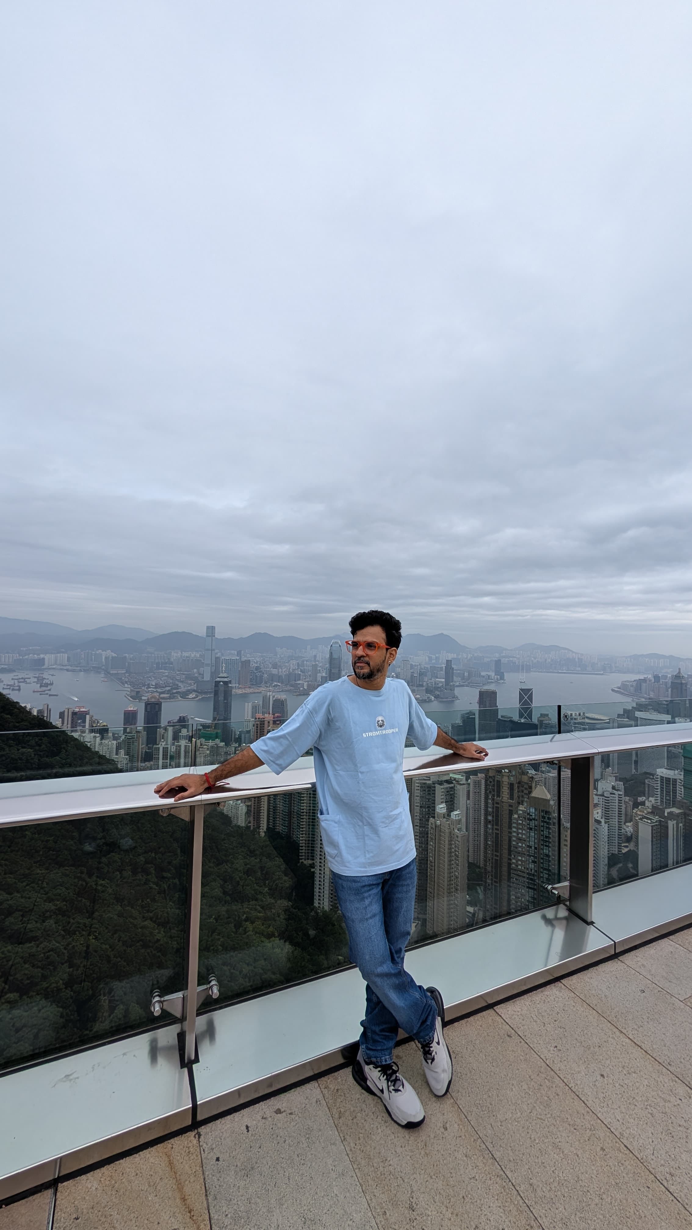 Ram overlooking Hong Kong skyline from Victoria Peak